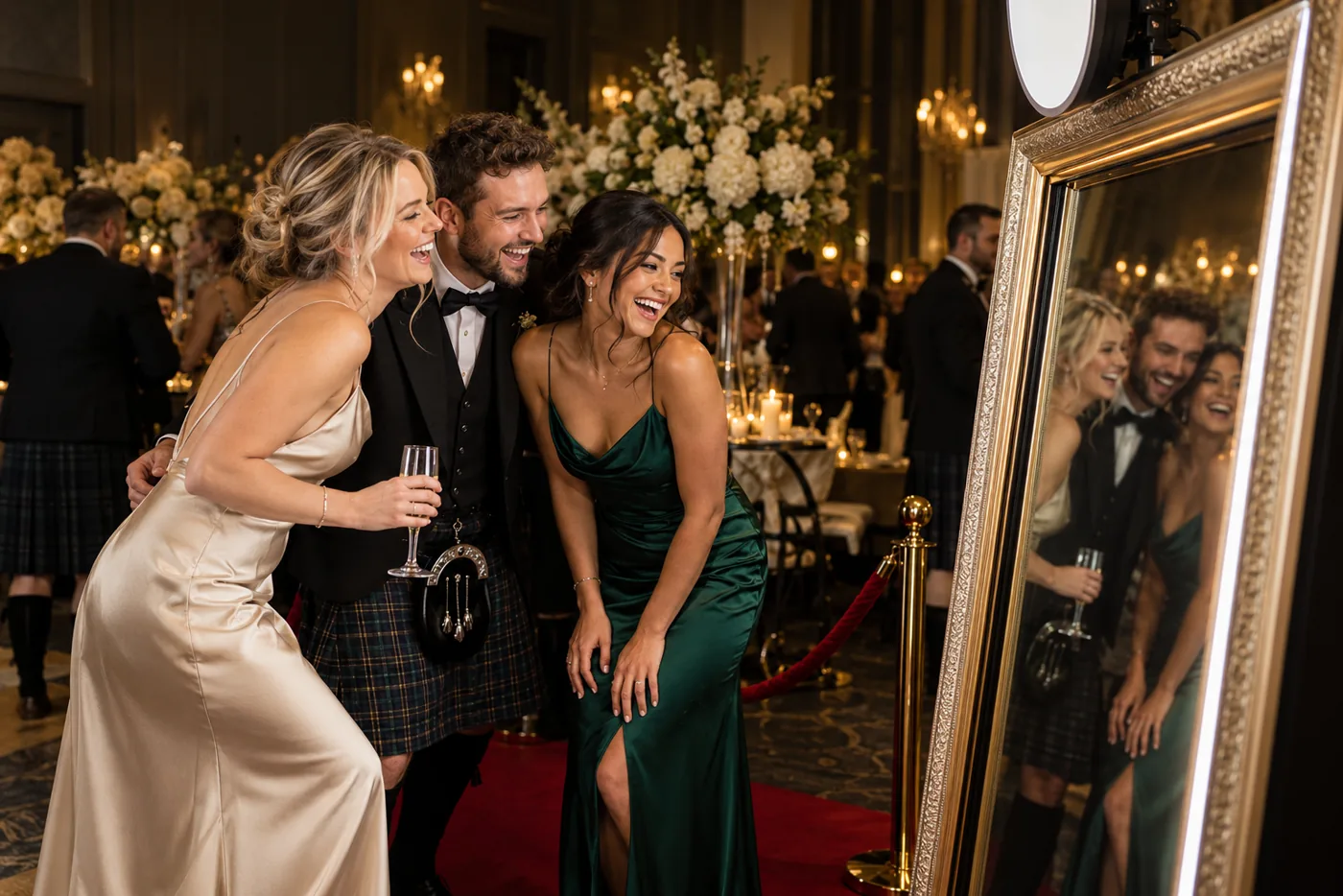 Adults enjoying a Magic Mirror at an elegant wedding reception